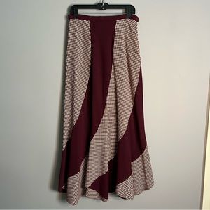 Abstract cottage core maroon gingham maxi skirt‎